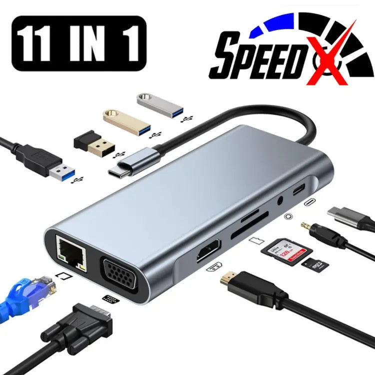 11 IN1 MULTI-PORT TYPE C TO USB C 4K HDMI ADAPTER USB HUB NETFLIX & YOUTUBE SUPPORTED