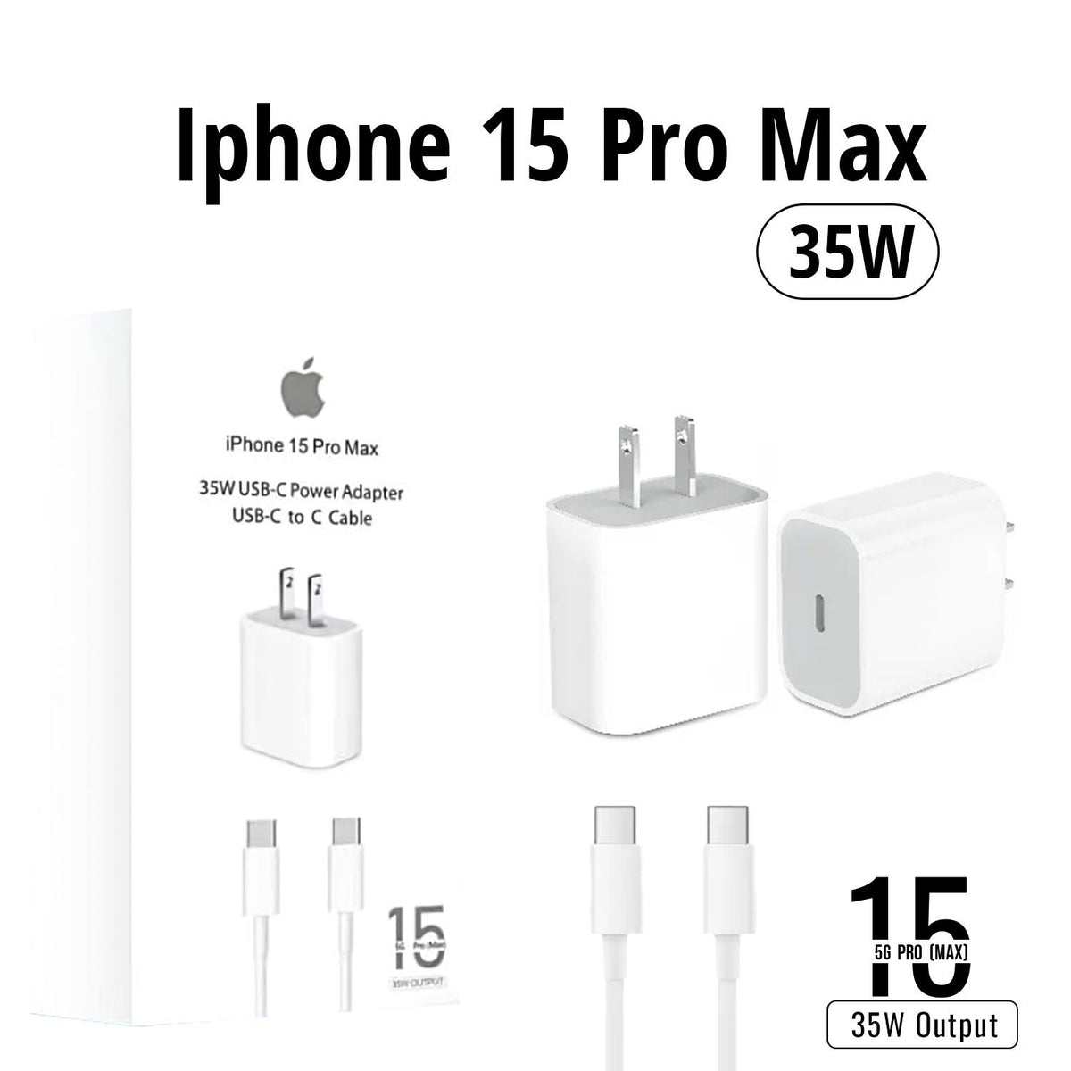 Iphone 15 Pro Max 2 Pin (Us Pin) 35w Usb-C Power Adapter With Usb-C To C Cable