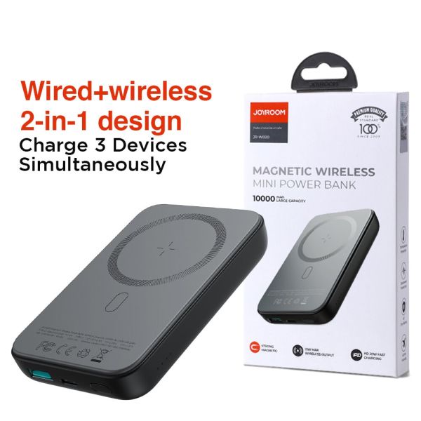 JOYROOM JR-W020 Magnetic Wired + Wireless 2-In-1 Design Wireless Power Bank 10000MAH