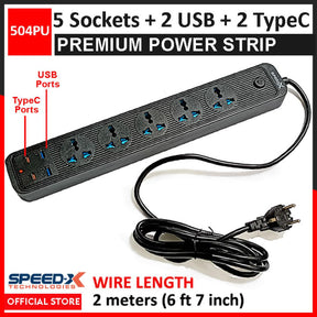 504pu Speed-X Premium Portable Power Strip 5socket+2usb Port+2 TYPE C USB